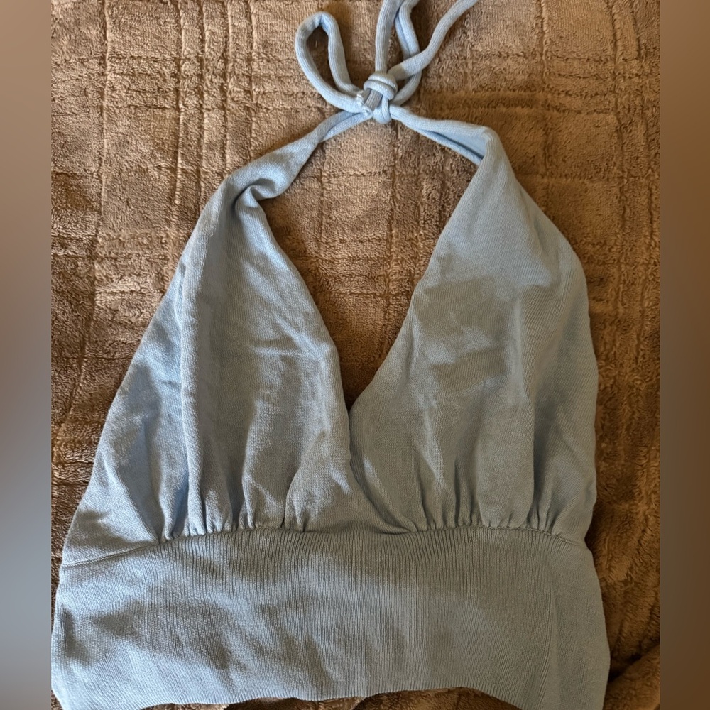 SHEIN crop tank, light blue, tie at neck, pre-loved
